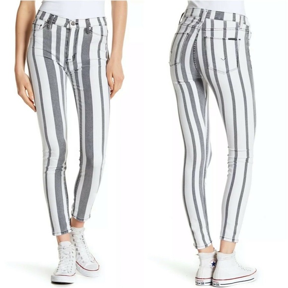 Hudson Jeans Denim - Hudson Gray Stripe Barbara Super Skinny Jeans